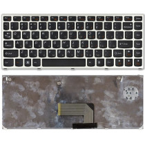 Клавиатура для ноутбука Lenovo IdeaPad U460 черная с серебристой рамкой