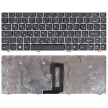 Клавиатура для ноутбука Lenovo Z450 Z460 Z460A Z460G черная с серой рамкой