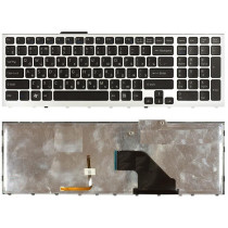 Клавиатура для ноутбука Sony Vaio VPC-F11 VPC-F12 VPC-F13 черная с серебристой рамкой, с подсветкой