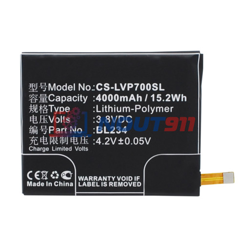 Аккумулятор CS-LVP700SL (BL234) для Lenovo P70T 3.8V / 4000mAh / 15.20Wh