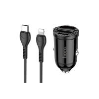 Автомобильная зарядка HOCO NZ2 Link, кабель Lightning, QC3.0, один порт USB, один порт Type-C,черный