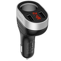 Автомобильная зарядка HOCO Z29 Regal, 2xUSB + прикуриватель, 3.1A, 96W, черный