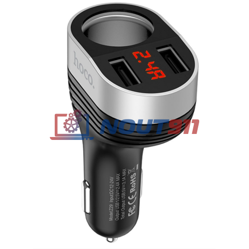 Автомобильная зарядка HOCO Z29 Regal, 2xUSB + прикуриватель, 3.1A, 96W, черный