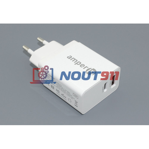 Блок питания (сетевой адаптер) Amperin USB-A, USB-C (YDS-TC045-011PK) 45W, white