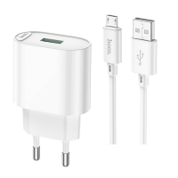 Блок питания (сетевой адаптер) HOCO C109A Fighter, QC3.0, 18W, с кабелем Micro-USB, белый