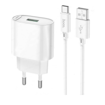 Блок питания (сетевой адаптер) HOCO C109A Fighter, QC3.0, 18W, с кабелем Type-C, белый