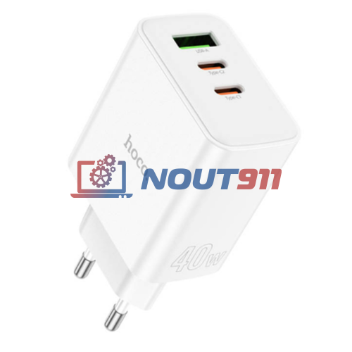 Блок питания (сетевой адаптер) HOCO C126A 1 USB, 2 Type-C, 40W, белый