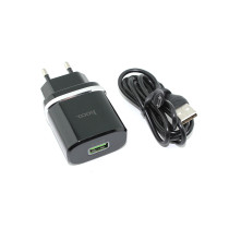 Блок питания (сетевой адаптер) HOCO С12Q Smart QC3.0, кабель Micro USB, USB, 5V, 3.0A, черный
