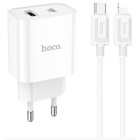 Блок питания (сетевой адаптер) HOCO C80A Plus с кабелем Type-C-Lightning, QC3.0, 20W, белый