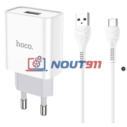 Блок питания (сетевой адаптер) HOCO C81A Asombroso single 1xUSB с кабелем Type-C, 2.1A, 10W