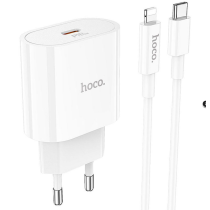 Блок питания (сетевой адаптер) HOCO C94A Metro 1xUSB-C с кабелем Type-C-Lightning, 3.0A, 20W, белый