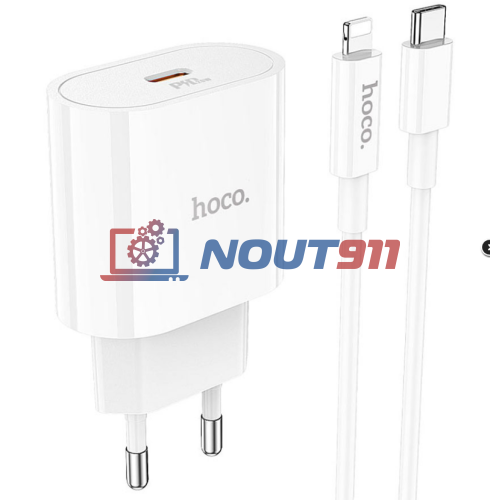 Блок питания (сетевой адаптер) HOCO C94A Metro 1xUSB-C с кабелем Type-C-Lightning, 3.0A, 20W, белый