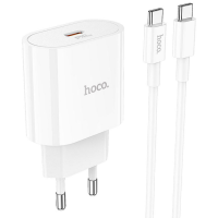Блок питания (сетевой адаптер) HOCO C94A Metro 1xUSB-C с кабелем Type-C-Type-C, 3.0A, 20W, белый