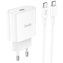Блок питания (сетевой адаптер) HOCO C94A Metro 1xUSB-C с кабелем Type-C-Type-C, 3.0A, 20W, белый