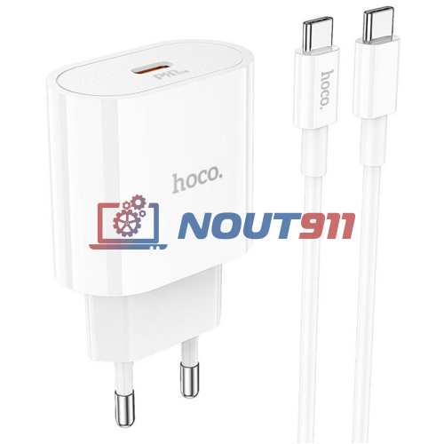 Блок питания (сетевой адаптер) HOCO C94A Metro 1xUSB-C с кабелем Type-C-Type-C, 3.0A, 20W, белый