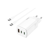 Блок питания (сетевой адаптер) HOCO N16 Scenery 65W три порта (1хUSB-A, 2хType-C) GaN, белый