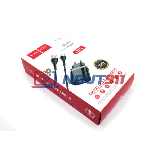 Блок питания (сетевой адаптер) HOCO С12Q Smart QC3.0, кабель Type-C-USB, 5V, 3.0A, черный