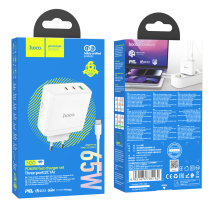Блок питания (сетевой адаптер) HOCO N30 Glory PD65W, fast charger + кабель Type-C 1м, белый