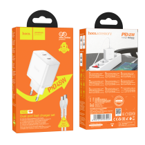 Блок питания (сетевой адаптер) HOCO N35 Streamer dual-port PD45W(2 Type-С)+Type-C 1 м, белый