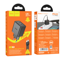 Блок питания (сетевой адаптер) HOCO N35 Streamer dual-port PD45W(2 Type-С)+Type-C 1 м, черный