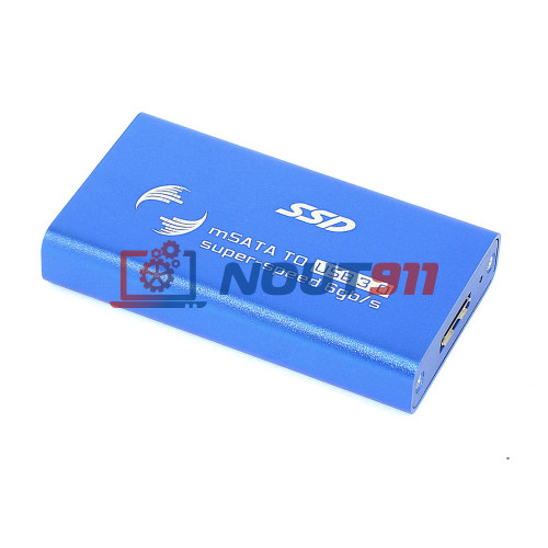 Бокс для SSD диска MSATA с выходом USB 3.0 алюминиевый, синий