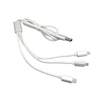 Кабель для зарядки USB (3-в-1)  ( Apple Lightning 8Pin, USB Type-C, USB-Micro) ШНУРОК. 1m. Белый