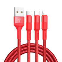 Кабель USB HOCO X26 Xpress 3 в 1 для Lightning, Micro USB, Type-C, 2.0A, 1 м, красный