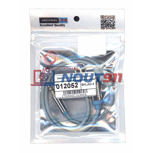 Кабель Vention 3.5 Jack-2x3.5 Socket серый круглый