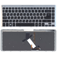 Клавиатура для ноутбука Acer Aspire V5-471 V5-431 M5-481T черная с серебристой рамкой, с подсветкой