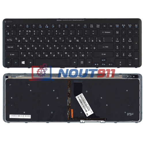 Клавиатура для ноутбука Acer Aspire V5 V5-531 M5-581T черная с рамкой и подсветкой