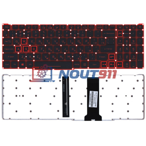 Клавиатура для ноутбука Acer Nitro 5 AN515-54 черная с красной подсветкой (красная подложка)