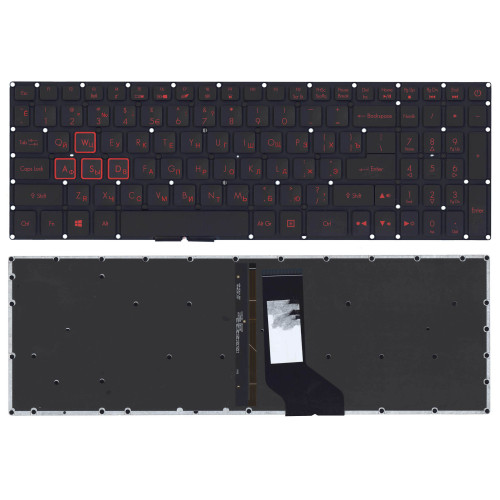 Клавиатура для ноутбука Acer Nitro 5 AN515 черная с красной подсветкой