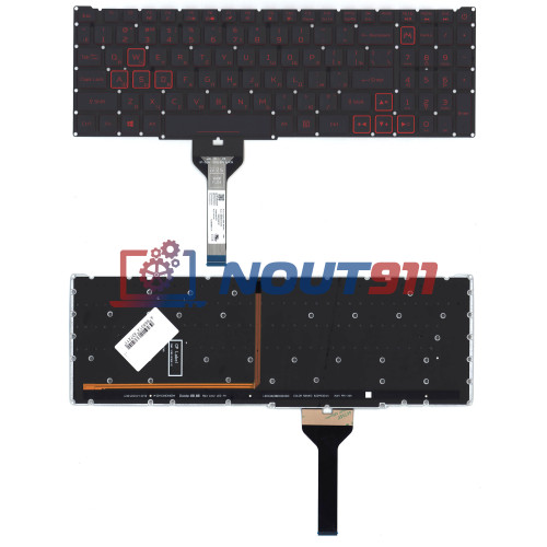 Клавиатура для ноутбука Acer Nitro 5 AN517-41 черная с подсветкой (узкий шлейф, красные буквы)