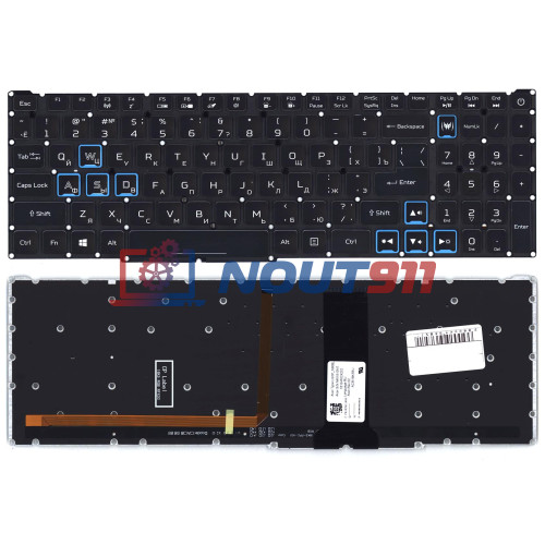 Клавиатура для ноутбука Acer Predator PH517-51 черная топ-панель с синей подсветкой