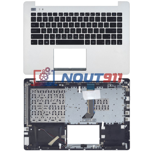 Клавиатура для ноутбука Asus VivoBook S451LB черная топ-панель серебристая