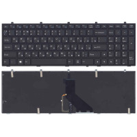 Клавиатура для ноутбука DNS Clevo W350 w370 черная c рамкой (плоский ENTER) подсветка