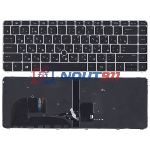 Клавиатура для ноутбука HP EliteBook 745 G3 черная с серой рамкой с указателем