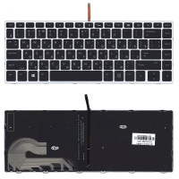 Клавиатура для ноутбука HP Elitebook 840 G5 черная с серебристой рамкой и подсветкой