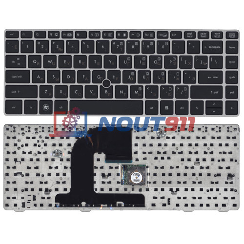 Клавиатура для ноутбука HP EliteBook 8460P ProBook 6460B 6465B черная c черной рамкой и указателем