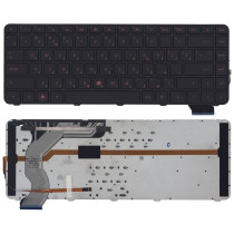 Клавиатура для ноутбука HP Envy 14-1000 черная с черной рамкой, красная подсветка