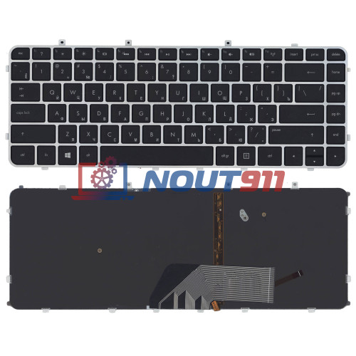 Клавиатура для ноутбука HP Envy 4-1000 Envy 6-1000 черная с серебристой рамкой и подсветкой