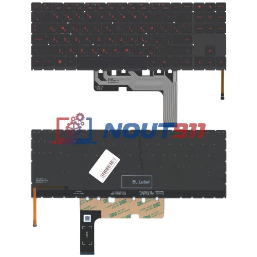 Клавиатура для ноутбука HP Omen 15-ek черная с красной подсветкой