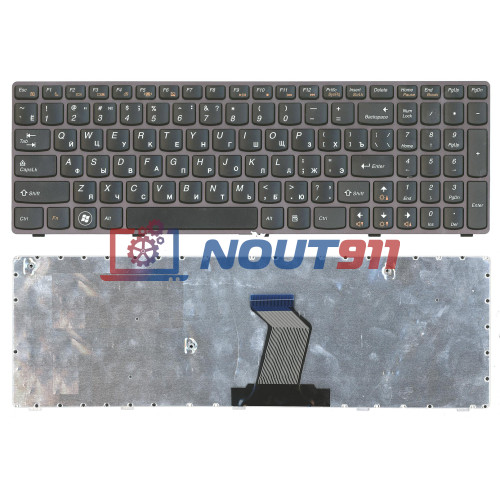 Клавиатура для ноутбука IBM Lenovo IdeaPad B570 B580 V570 Z570 Z575 B590 черная с бронзовой рамкой
