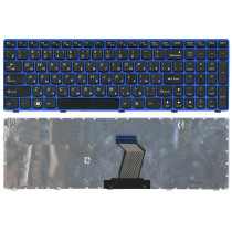 Клавиатура для ноутбука IBM Lenovo IdeaPad B570 B580 V570 Z570 Z575 B590 черная с синей рамкой