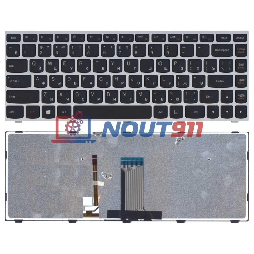 Клавиатура для ноутбука Lenovo Flex 14 G40-30 G40-70 черная с серебристой рамкой с подсветкой