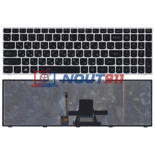 Клавиатура для ноутбука Lenovo IdeaPad G50-70 G50-30 черная с серой рамкой c подсветкой