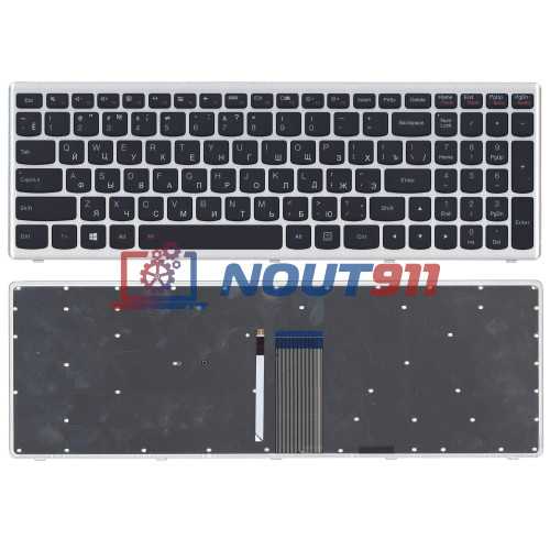 Клавиатура для ноутбука Lenovo IdeaPad U510 Z710 черная с серебристой рамкой и подсветкой