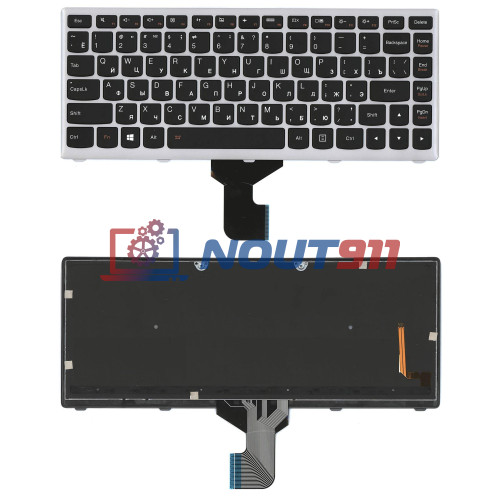 Клавиатура для ноутбука Lenovo IdeaPad Z400 черная с серой рамкой (подсветка)