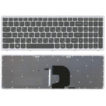 Клавиатура для ноутбука Lenovo IdeaPad Z500 черная с серой рамкой, с подсветкой