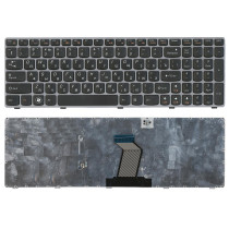 Клавиатура для ноутбука Lenovo IdeaPad Y570 черная с серой рамкой